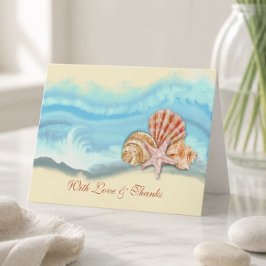 Tarjeta De Agradecimiento Boda de Onda del Océano Azul Romántico y Conchas M