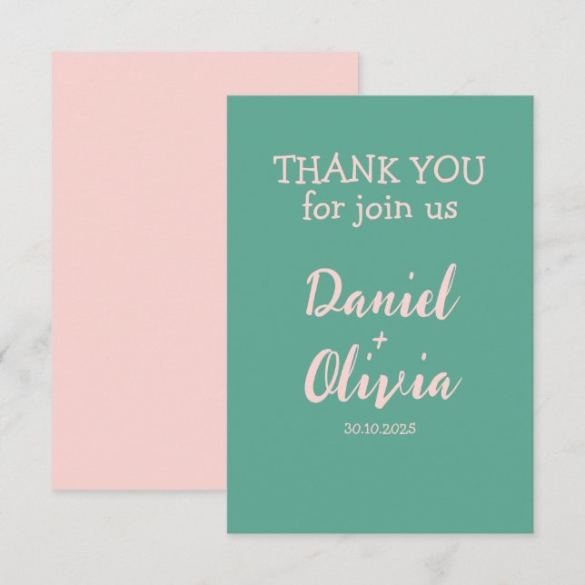 Tarjeta De Agradecimiento Boda de onda rosa y verde (Anverso / Reverso)