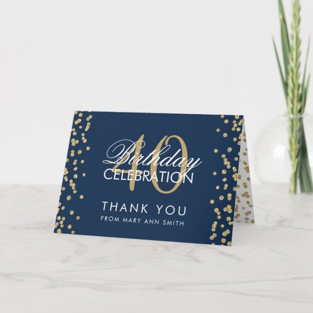 Tarjeta De Agradecimiento Boda de Oro 40 cumpleaños Gracias Purpurina Confet (Anverso)
