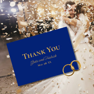 Tarjeta De Agradecimiento Boda de oro azul real Minimalista y sin tiempo