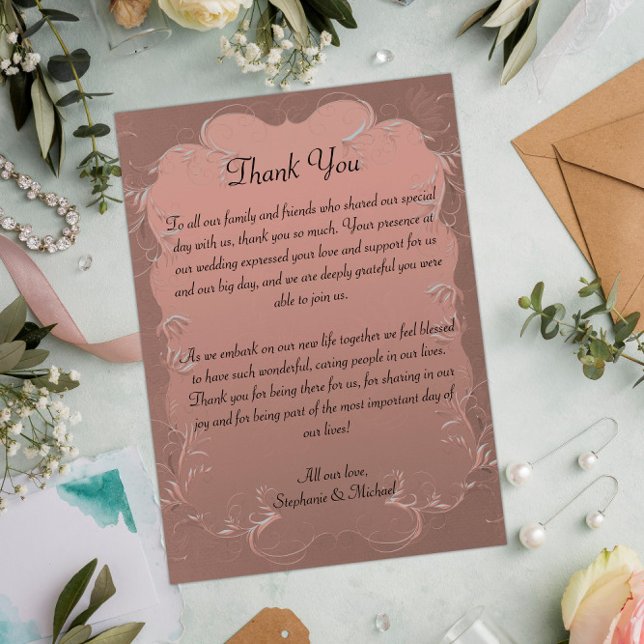 Tarjeta De Agradecimiento Boda de oro de Damask Elegance Rosa (Subido por el creador)