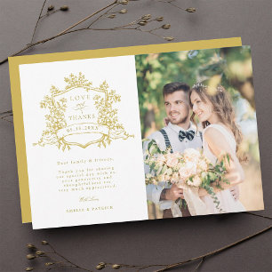Tarjeta De Agradecimiento Boda de oro de Escudo floral clásico