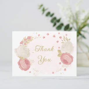 Tarjeta De Agradecimiento Boda de oro de flores rojas y blancas