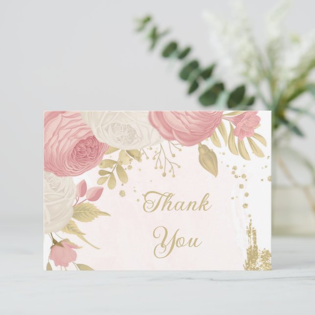 Tarjeta De Agradecimiento Boda de oro de flores rojas y blancas (Anverso de pie)