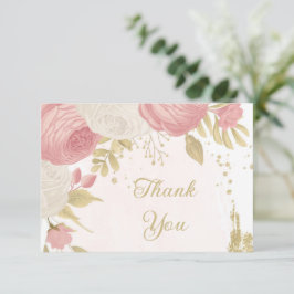 Tarjeta De Agradecimiento Boda de oro de flores rojas y blancas