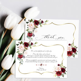 Tarjeta De Agradecimiento Boda de oro de las flores rosadas de Borgoña color