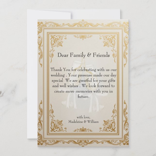 Tarjeta De Agradecimiento Boda de oro elegante de lujo (Anverso)