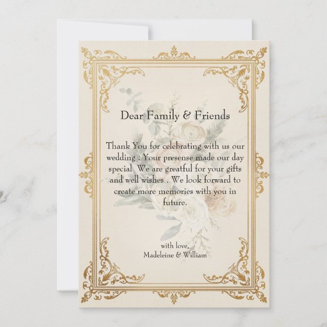 Tarjeta De Agradecimiento Boda de oro elegante formal de lujo (Anverso)