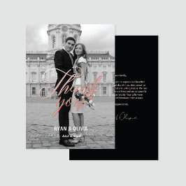 Tarjeta De Agradecimiento Boda de oro Gris y Rosa moderno personalizado