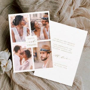 Tarjeta De Agradecimiento Boda de oro moderno de 4 Collages de fotos