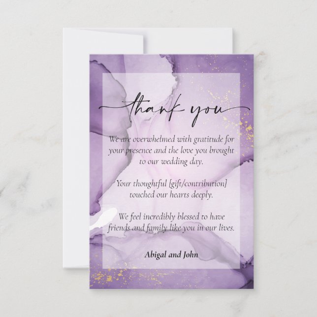 Tarjeta De Agradecimiento Boda de oro morado (Anverso)