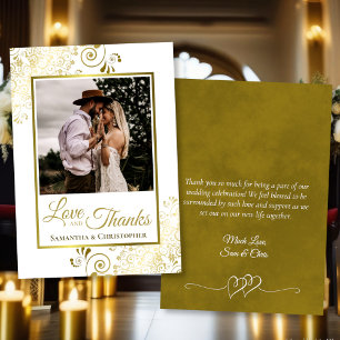 Tarjeta De Agradecimiento Boda de Oro y Amor Blanco y Gracias.