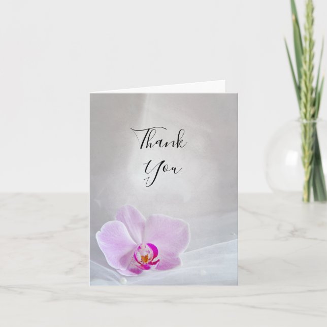 Tarjeta De Agradecimiento Boda de orquídeas rosas y velos de novias gracias (Anverso)