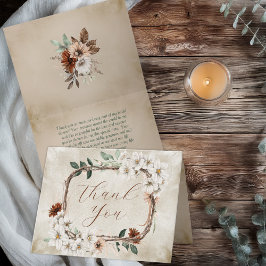 Tarjeta De Agradecimiento Boda de Otoño Boho con Flores Silvestres Muted