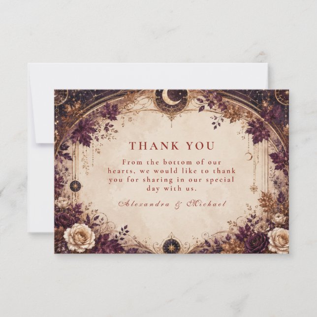 Tarjeta De Agradecimiento Boda de Otoño Celestial Encantada (Anverso)
