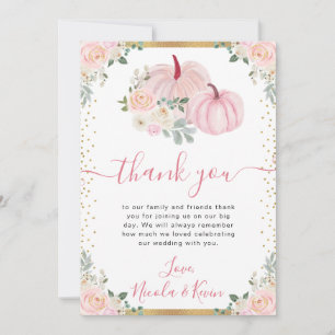 Tarjeta De Agradecimiento Boda de Otoño con Calabaza Floral Rosa Claro