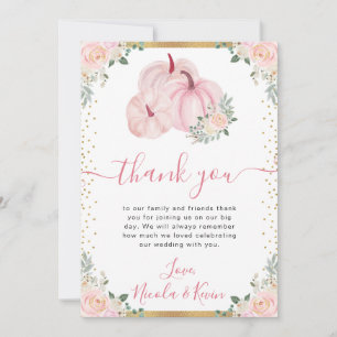 Tarjeta De Agradecimiento Boda de Otoño con Calabaza Floral Rosa Claro