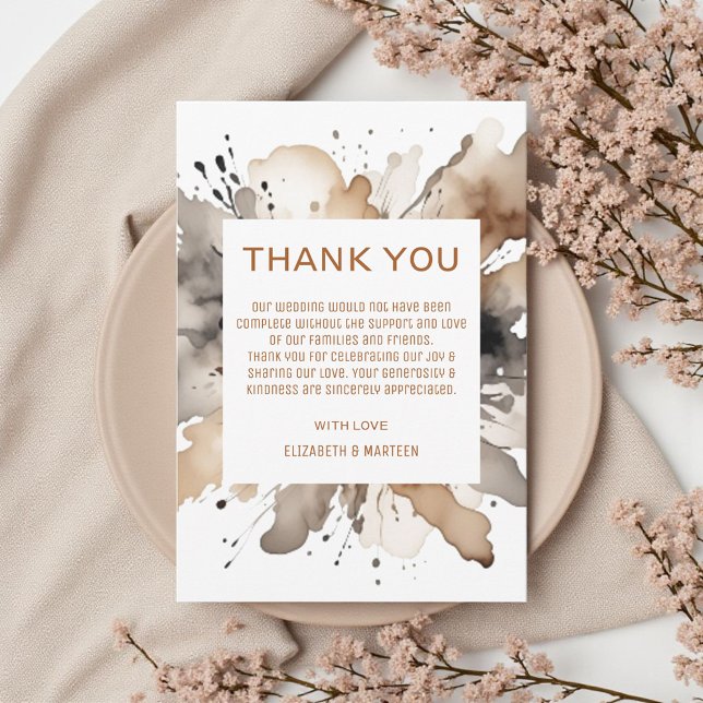 Tarjeta De Agradecimiento Boda de otoño de acuarela gris marrón (Subido por el creador)