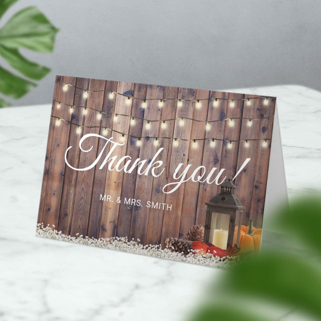 Tarjeta De Agradecimiento Boda de otoño de la Rustic Lantern String Light (Subido por el creador)