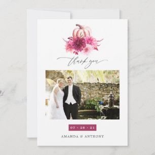 Tarjeta De Agradecimiento Boda de otoño en color burdeos y rosa Foto