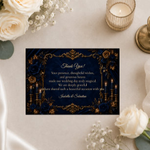 Tarjeta De Agradecimiento Boda de Otoño Encantada a Medianoche Azul