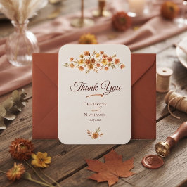 Tarjeta De Agradecimiento Boda de Otoño Flor Silvestre Terracota Boho