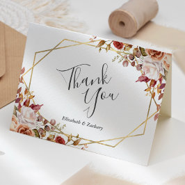 Tarjeta De Agradecimiento Boda de Otoño Floral Geométrico