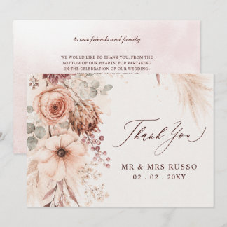 Tarjeta De Agradecimiento Boda de Otoño Floral Pampas Burgundy Rústica