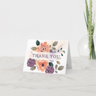 Tarjeta De Agradecimiento Boda de otoño floral púrpura y naranja