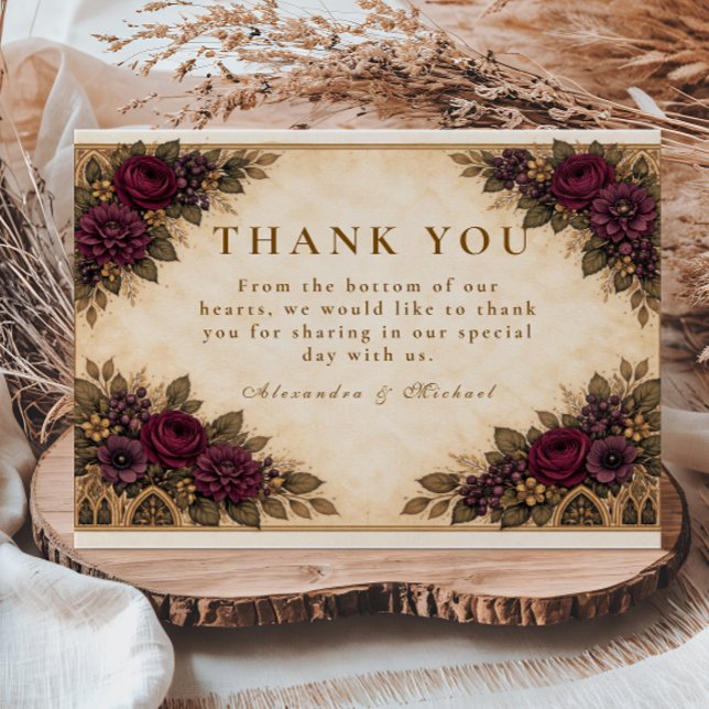 Tarjeta De Agradecimiento Boda de Otoño Rosa Borgoña (Subido por el creador)