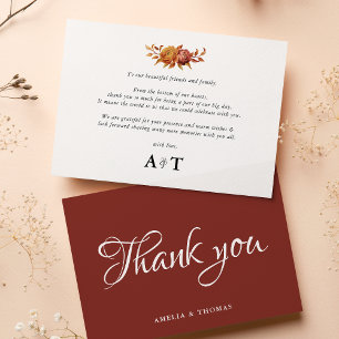 Tarjeta De Agradecimiento Boda de otoño rústica con flores de acuarela cálid