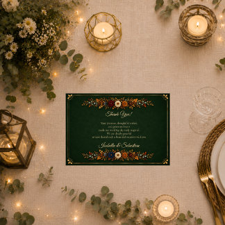 Tarjeta De Agradecimiento Boda de otoño rústica en verde bosque