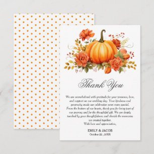 Tarjeta De Agradecimiento Boda de Otoño Rústico con Calabaza