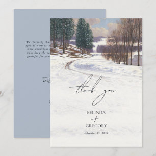 Tarjeta De Agradecimiento Boda de paisaje de nieve de invierno acuarela