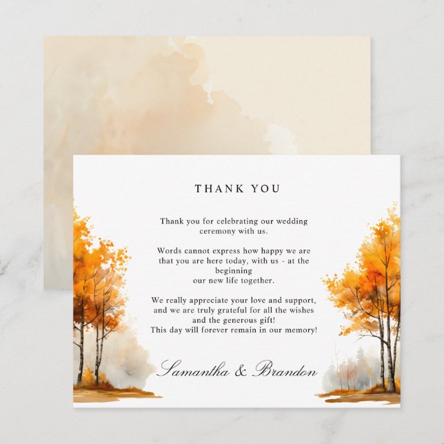 Tarjeta De Agradecimiento Boda de paisajes de otoño en otoño (Anverso / Reverso)