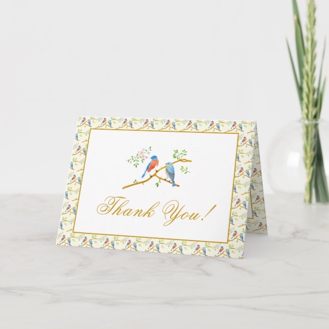 Tarjeta De Agradecimiento Boda de pajaritos azules (Anverso)