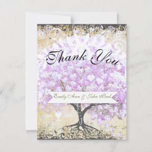 Tarjeta De Agradecimiento Boda de pájaro vintage árbol de lavanda hoja coraz
