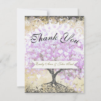 Tarjeta De Agradecimiento Boda de pájaro vintage del árbol de lavanda de hoj