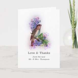 Tarjeta De Agradecimiento Boda de Pájaros Florales de Fantasía Brillante