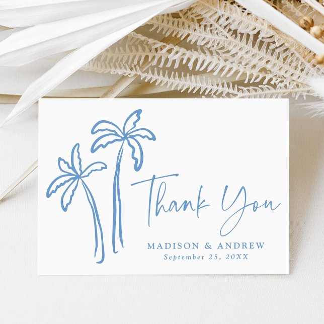 Tarjeta De Agradecimiento Boda de palmeras azules dibujadas a mano (Subido por el creador)