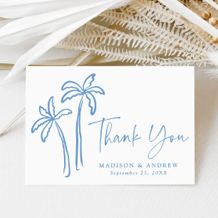 Tarjeta De Agradecimiento Boda de Palmeras Azules Dibujadas a Mano Modernas