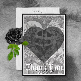 Tarjeta De Agradecimiento Boda de Pareja Gótica Negra y Blanca Skeleton