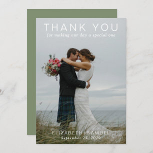Tarjeta De Agradecimiento Boda de pareja moderna foto verde