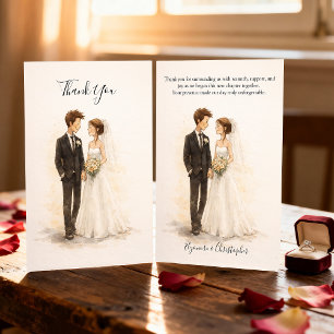 Tarjeta De Agradecimiento Boda de pareja romántica acuarela beige caprichosa