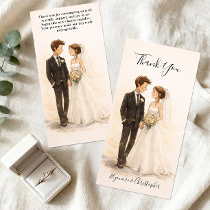 Tarjeta De Agradecimiento Boda de Pareja Romántica Acuarela Caprichosa Beige