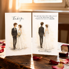 Tarjeta De Agradecimiento Boda de Pareja Romántica Acuarela Caprichosa Beige