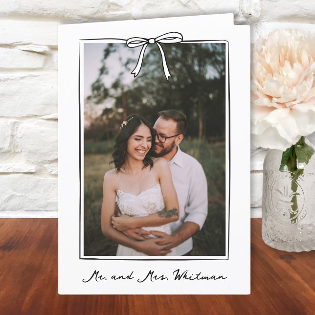 Tarjeta De Agradecimiento Boda de paro manuscrito de Coquette Whimsical (Elegant bow personalized wedding thank you note. Add your names for a unique and heartfelt touch.)