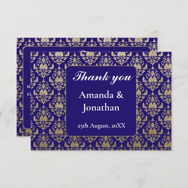 Tarjeta De Agradecimiento Boda de patrón violeta violeta morado y dorado (Anverso / Reverso)