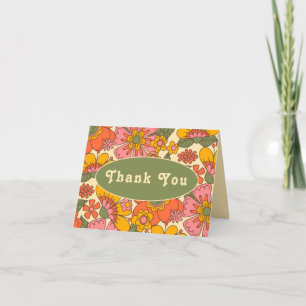 Tarjeta De Agradecimiento Boda de Pattern Vintage Retro Floral Boho 70