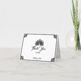 Tarjeta De Agradecimiento Boda de pavo real blanco plegado en Art Deco moder